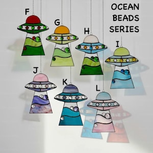Custom Stained Glass Cat UFO Spaceship Suncatcher: Feline Alien Encounter Mobile UFO + Cat + Name
