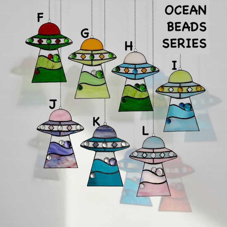 Custom Stained Glass Cat UFO Spaceship Suncatcher: Feline Alien Encounter Mobile UFO + Cat + Name