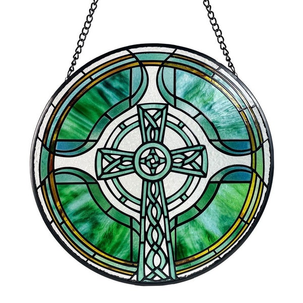 Celtic Cross Stained Glass Suncatcher, Gifts, Ireland, Wall Art, Window Hanging, Indoor Decor, Sun Catcher
