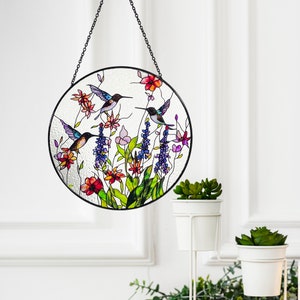 Hummingbirds and Wild Flowers Stained Glass Suncatcher, Indoor Decor, Window Hanging, Wall Art, Gifts for Women, Sun Catcher image 5