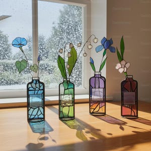 Personalized Birthflower Suncatcher Stained Glass  - Botanical Bouquet Gift