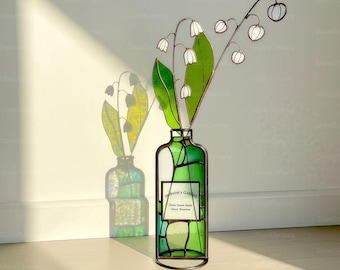 Personalized Lily of the Valley Stained Glass Suncatcher - Botanical Bouquet Gift