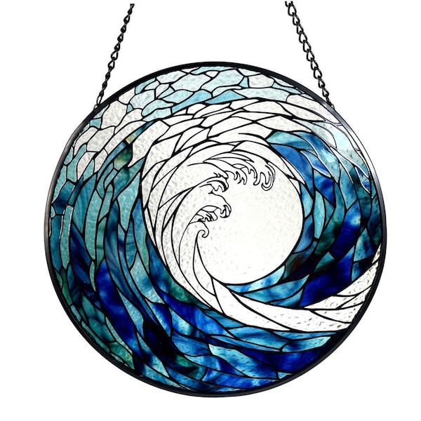 Ocean Waves Stained Glass Suncatcher, Gifts, Wall Art, Window Hanging, Indoor Decor, Sun Catcher