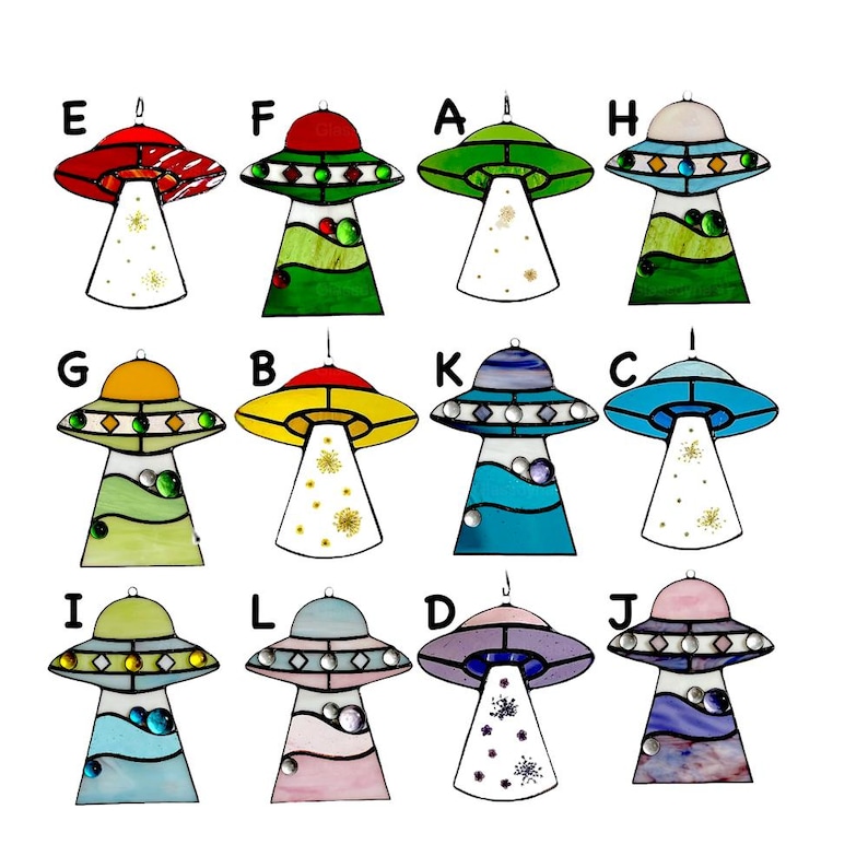 Custom Stained Glass Cat UFO Spaceship Suncatcher: Feline Alien Encounter Mobile UFO + Cat