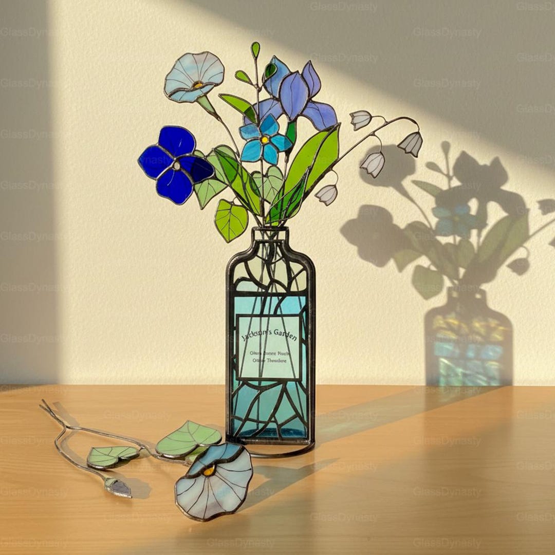 Personalized Birthflower Suncatcher Stained Glass - Botanical Bouquet Gift
