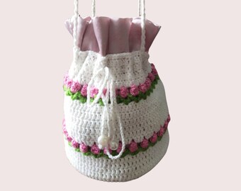 Pink Tulip Crochet Bag | Handmade Floral Handbag for Women | Valentine's Day Gift  for her I Crochet mini bag