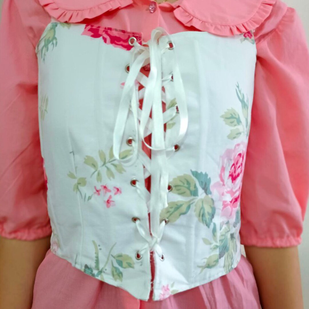 Vintage Pink Floral Corset I Elizabethan Pink Roses Corset I Etsy