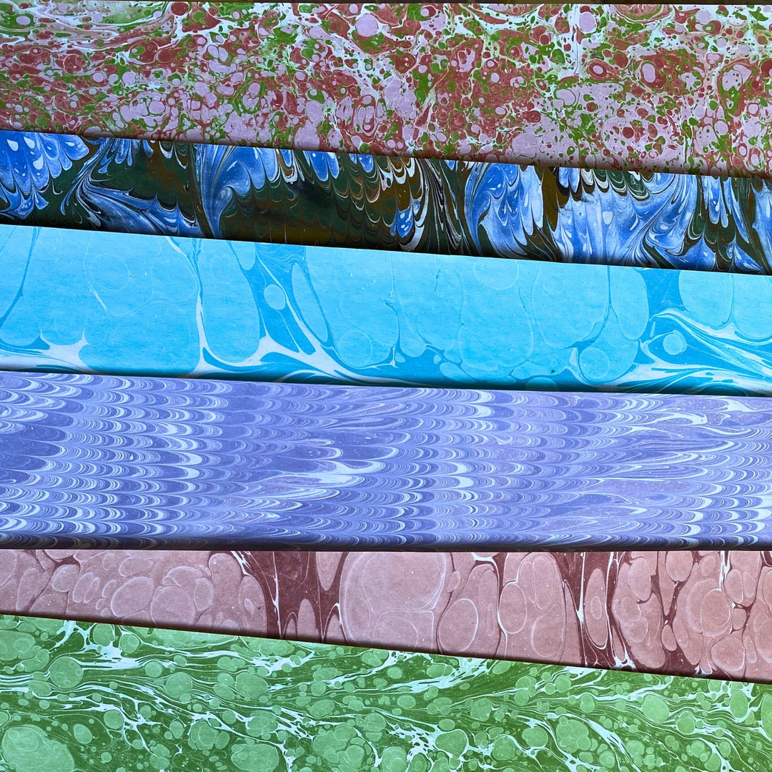 6 Sheets of Unique Hand Marbled Papers A3 Size for Etsy