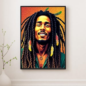 Affiche rétro Bob Marley, art mural vintage, impression de musique reggae, déco hippie, décoration murale rasta, impression bohème, téléchargement numérique