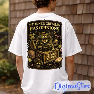 My Inner Gremlin Has Opinions PNG: Retro Black Cat Fantasy Humor Gothic Meme Vintage