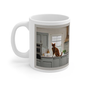 Cat on Counter Cute Ceramic Mug 11oz