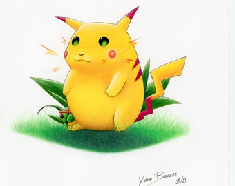 Original Pikachu drawing on A4 sheet