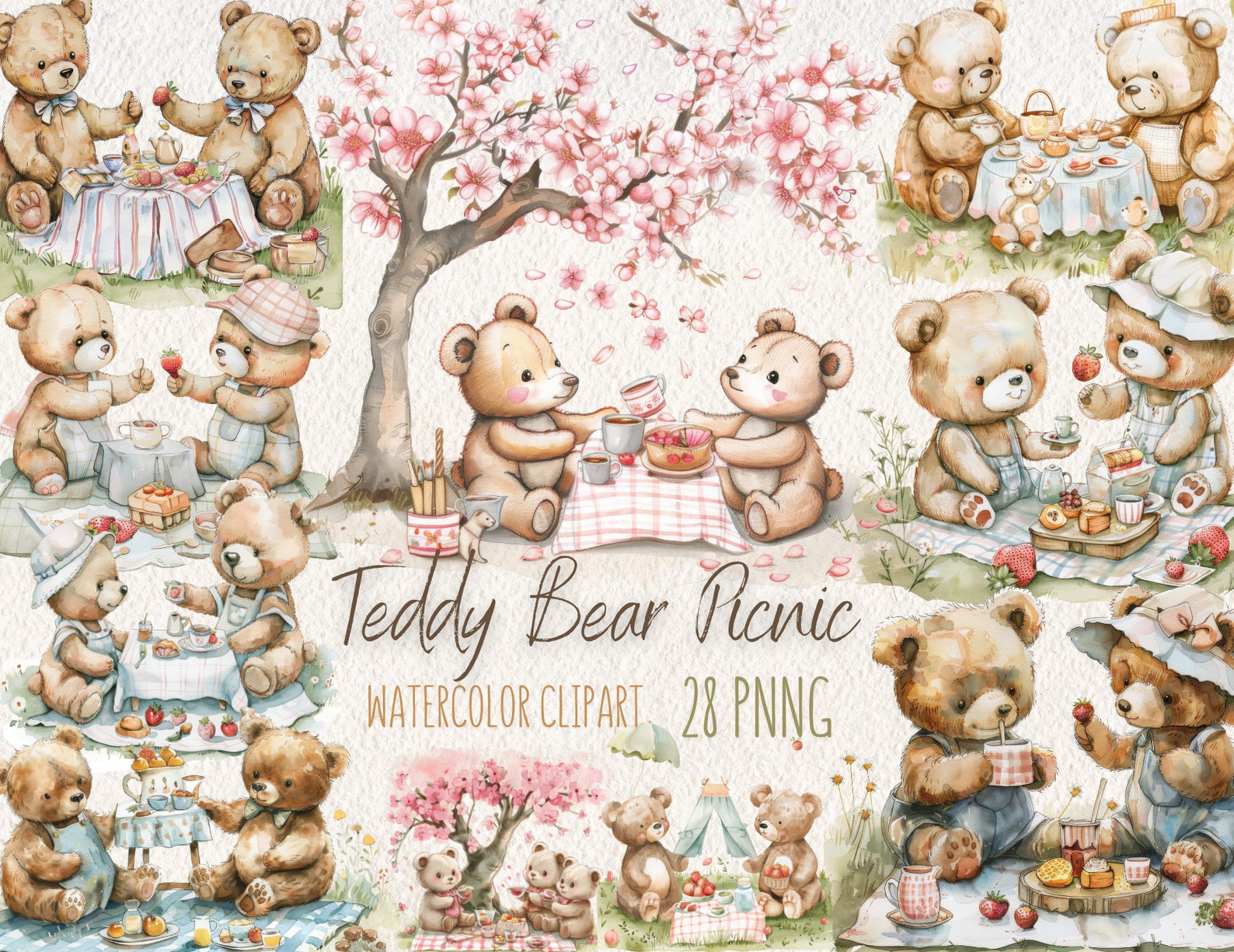 Teddy Bear Picnic Clipart Pack, Digitaldownload-28 PNG Files-high ...