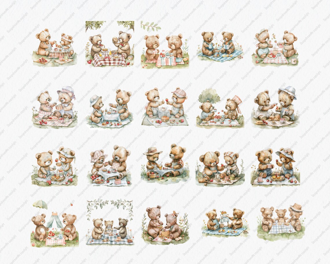 Teddy Bear Picnic Clipart Pack, Digitaldownload-28 PNG Files-high ...