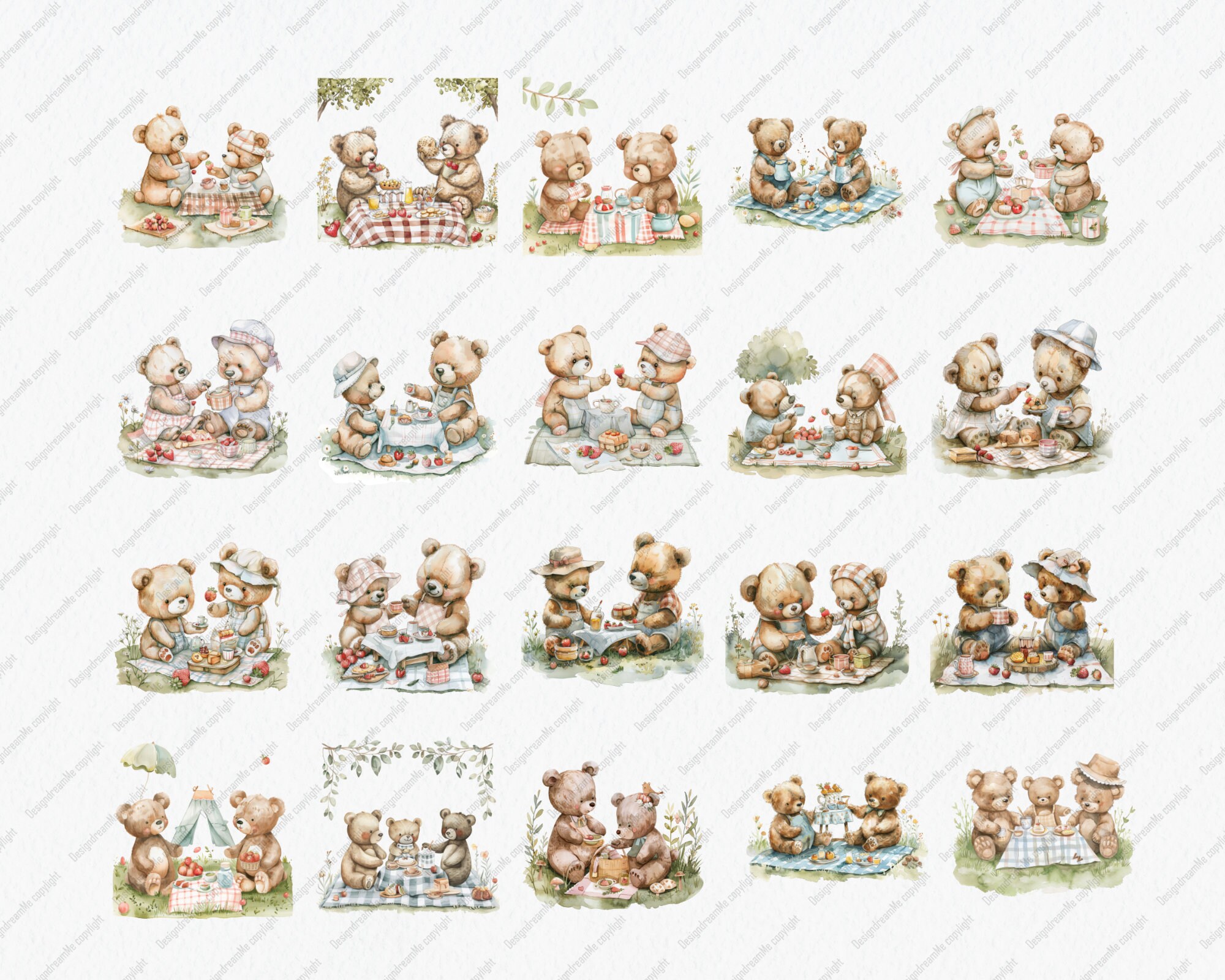Teddy Bear Picnic Clipart Pack, Digitaldownload-28 PNG Files-high ...