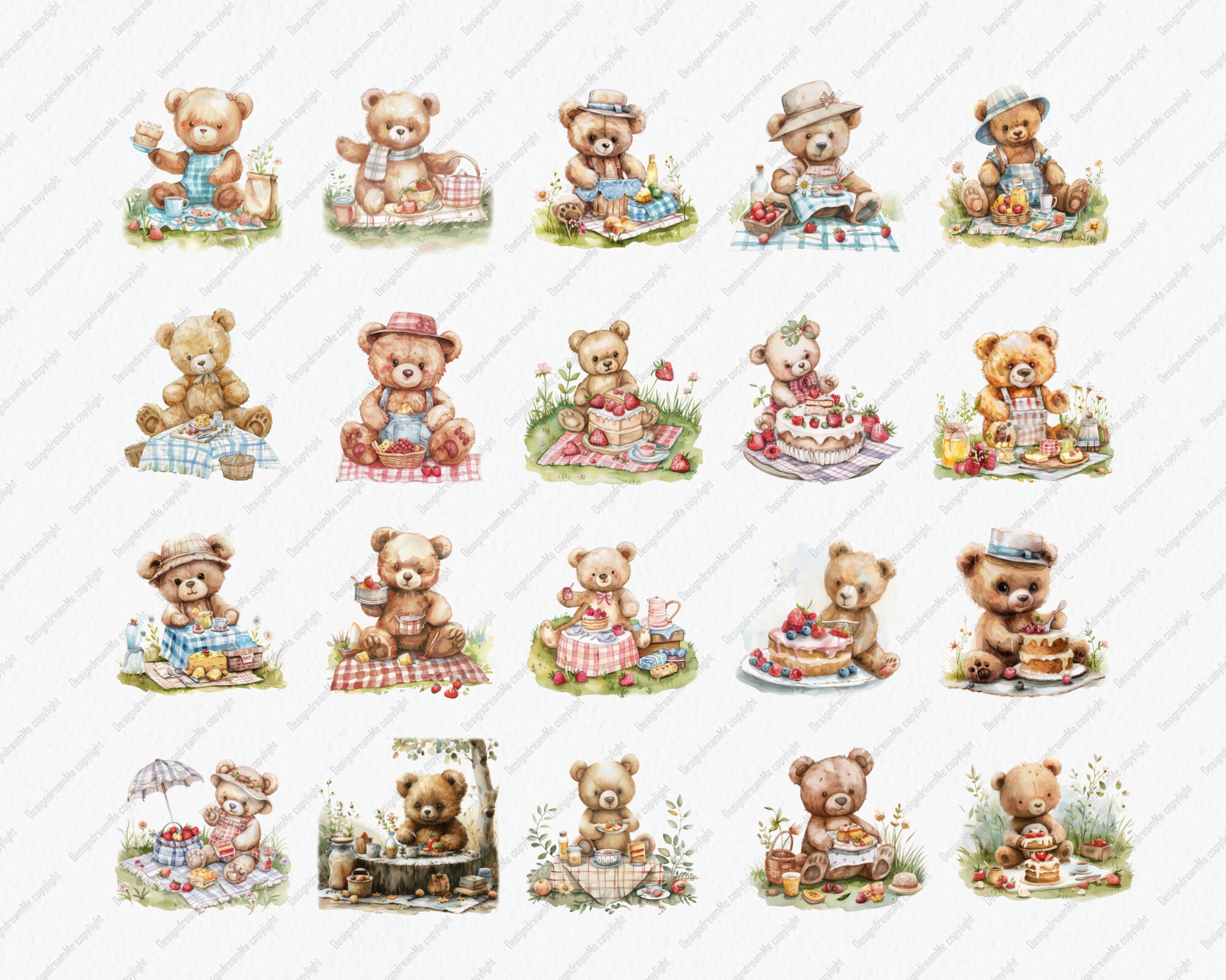 Teddy Bear Picnic Clipart Pack, Digitaldownload-22 PNG Files-high ...