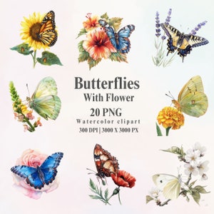 Watercolor Butterflies Flower Clipart, Stickers Clipart, Watercolor Clipart, Watercolor Floral Clipart, Butterflies Clipart, butterfly Png