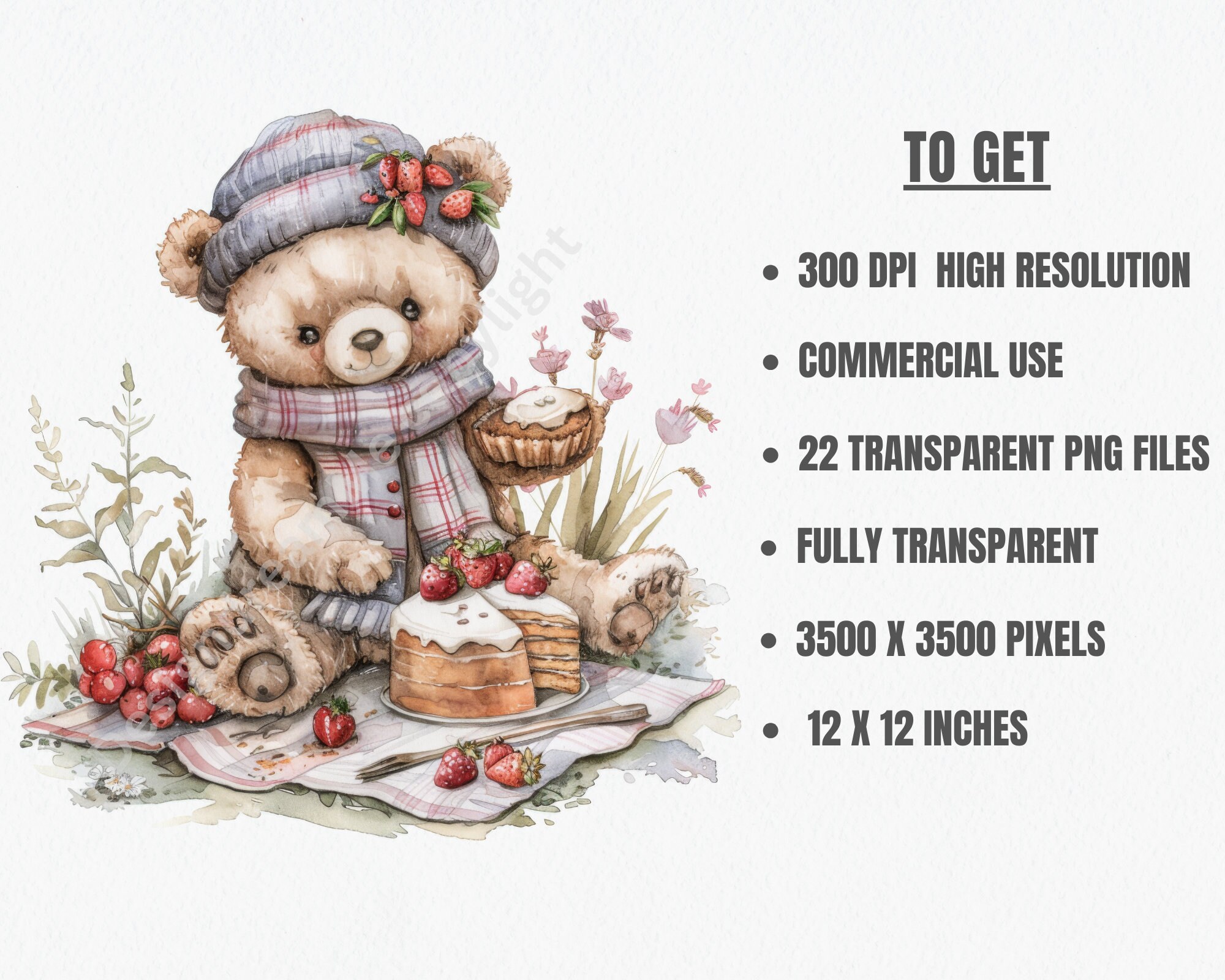 Teddy Bear Picnic Clipart Pack, Digitaldownload-22 PNG Files-high ...