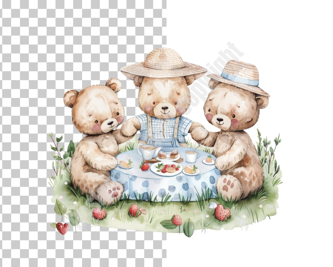Teddy Bear Picnic Clipart Pack, Digitaldownload28 PNG Fileshigh