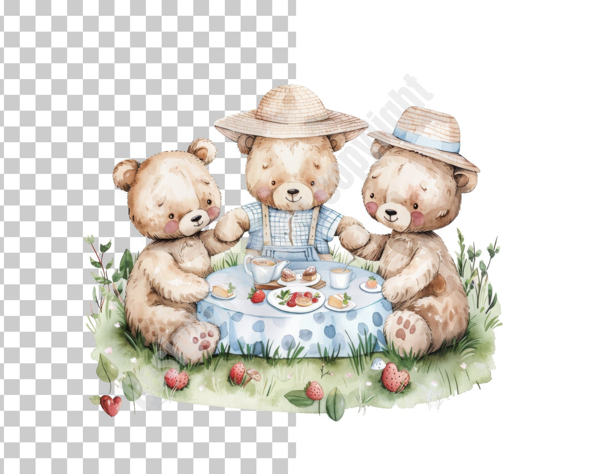 Teddy Bear Picnic Clipart Pack, Digitaldownload-28 PNG Files-high