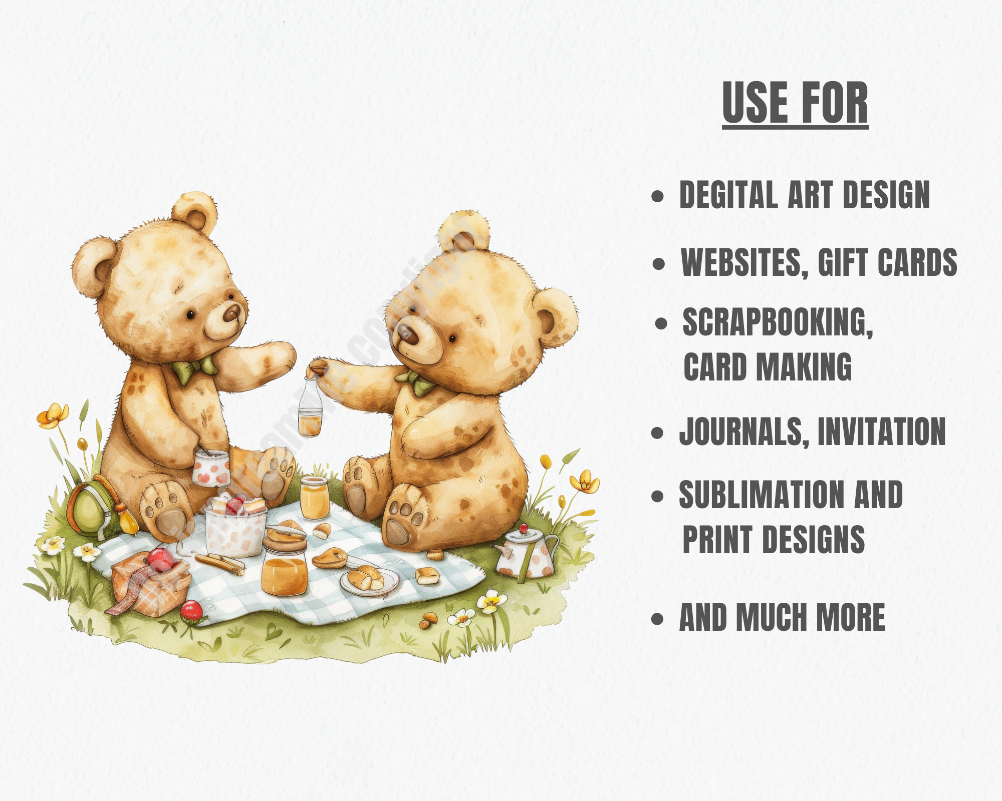 Teddy Bear Picnic Clipart Pack, Digitaldownload-28 PNG Files-high ...