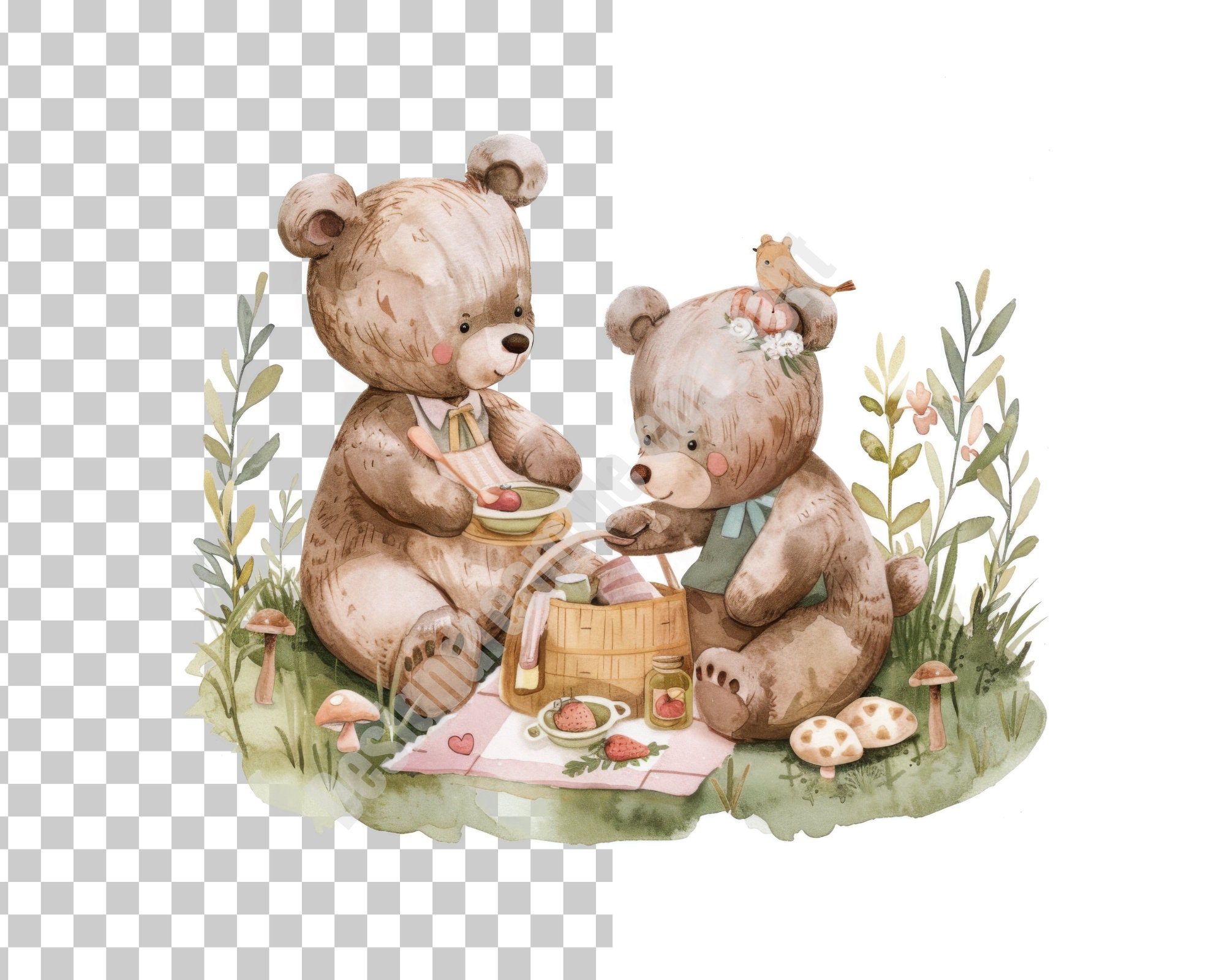 Teddy Bear Picnic Clipart Pack, Digitaldownload-28 PNG Files-high