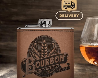 Petaca de cuero para degustación de bourbon, regalo personalizado para padrinos de boda