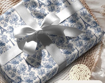 Paris Eiffel Tower Gift Wrap: Blue Floral French Theme