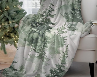 Manta de bosque de acuarela para colgar en la pared, decoración de cabaña, estilo rústico, inspiración natural, estética cottagecore, diseño perenne, acogedora manta para acampar
