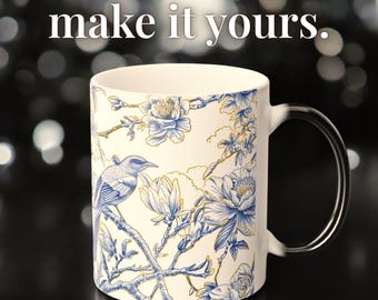 Color Changing Mug | Thermal Toile Bird Design, Magic Reveal Cup