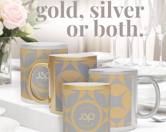 Taza con monograma personalizado: Taza de café moderna de mediados de siglo, artículos para beber personalizados