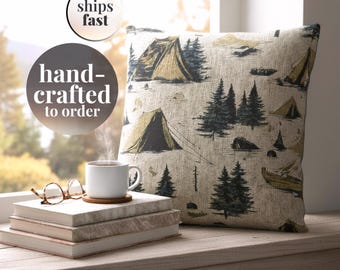 Almohada de regalo para amantes de la naturaleza, decoración de montaña para acampar, cojín decorativo para cabaña, accesorio interior de RV, cojín con temática de aventura, acento salvaje