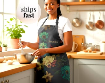 Delantal de chef personalizado con nombre bordado, regalo para entusiastas de la cocina, celebración de Acción de Gracias, estilo vintage oscuro