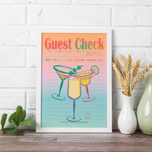 Party Guest Check Print Cocktail Cheers Preppy Wall Art Home Decor Gift For Her Bar Cart Art Print Feel Good Vibes Gift For Christmas
