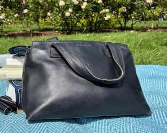 Torba typu tote z czarnej skóry HIDESIGN w stylu vintage I Indyjska luksusowa skórzana torebka I Klasyczna, usztywniana torba na ramię ze złotą podszewką