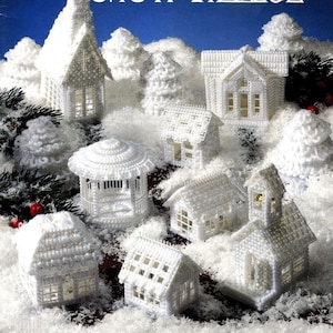Christmas Plastic Canvas Vintage Pattern Book, Snow Village, PDF Instant Download