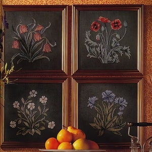 Kreuzstich Blumenmuster, Mohnblume, Kornblume, William Morris Designs in Kreuzstich, Vintage Stickerei, PDF sofort Download
