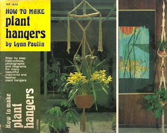 Vintage Makramee-Broschüre, Anleitung für Pflanzenaufhänger, Lynn Paulin, 1974, PDF Instant Download