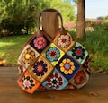 Colorful Crochet Granny Square Bag: Leather Handle Handmade Purse product logo