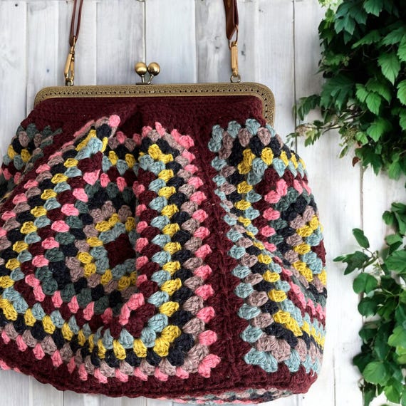 Bolso de lana cuadrado estilo abuela de estilo vintage – Monedero de  crochet hecho a mano – Bolso de hombro retro con cierre de beso