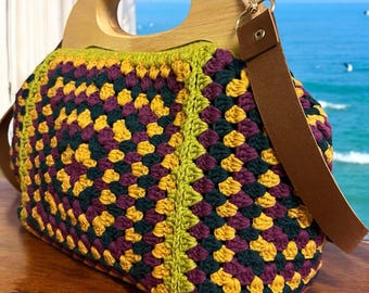 Handmade Granny Square Crochet Bag: Colorful Boho Shoulder Purse