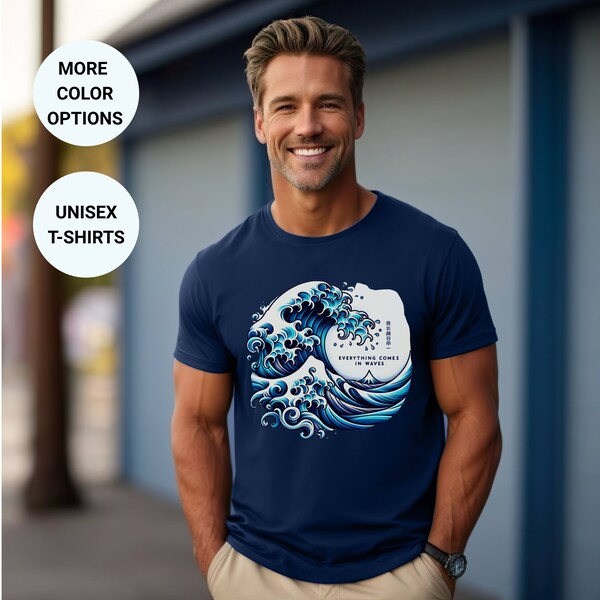 everything comes in waves tee, summer vibes shirt, great wave tshirt, japanese shirt, graphic shirt for surfers, special gift for oceanlovers