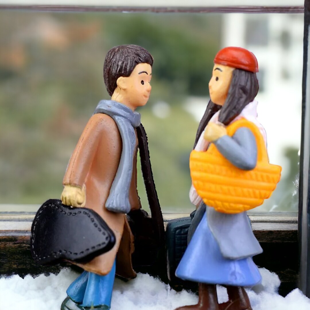 1 Pair Two Winter Lovers Figurines cute Figurinedesk Etsy