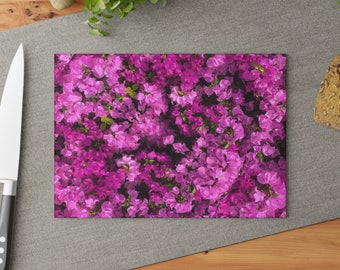 Bougainvillea Glass Kitchen Cutting Board Pink Floral