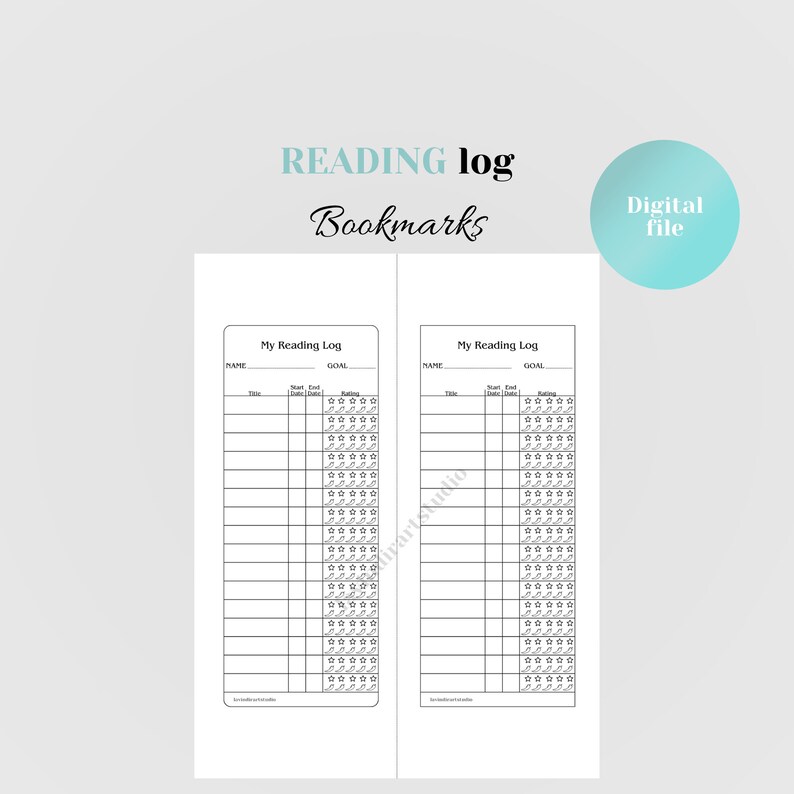 My Reading Log Digital, Reading List Bookmark, Digital Print Bookmark ...
