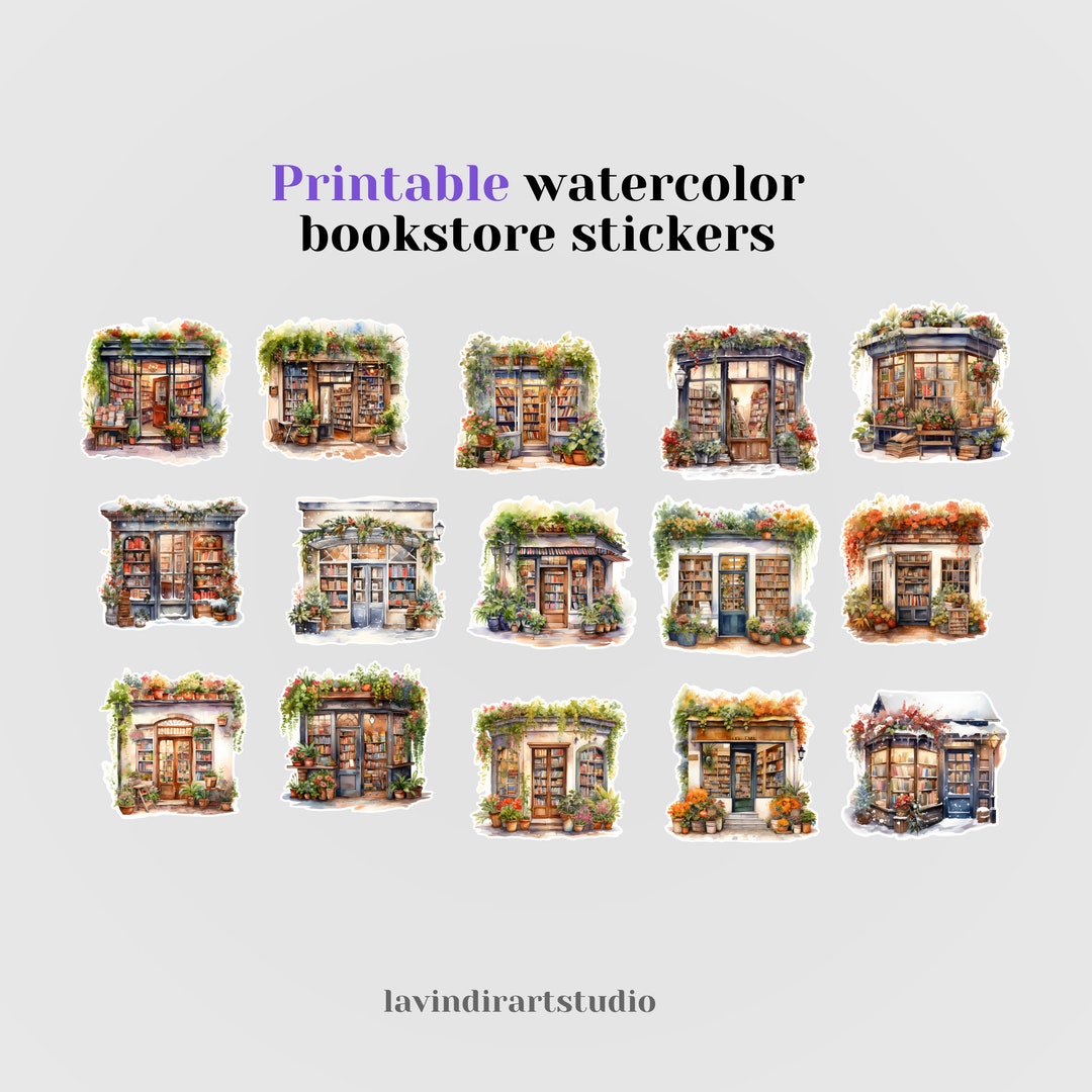 Printable Bookstore Themed Sticker, Bookstore Sticker Digital