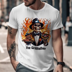 Grillfather T-Shirt, Funny BBQ T-Shirt, Grilling Tee, Skeleton T-Shirt, BBQ Master T-Shirt, Grill T-Shirt, Foodie T-Shirt, Summer BBQ Shirt