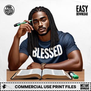 Black Man Christian Clipart PNG: Bible Study, Sublimation Design (Digital Download