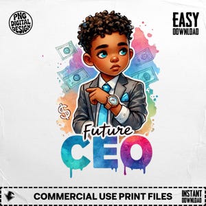Toekomstige CEO PNG, Clipart Black Boy, Kids Boss, digitale download PNG, sublimatieontwerp, jonge ondernemer