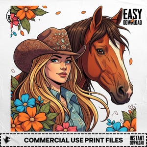 Cowgirl With Horse Digital, Western Girl Digital Download PNG, Country Girl PNG, Sublimation Designs, Clip Art, Digital Art